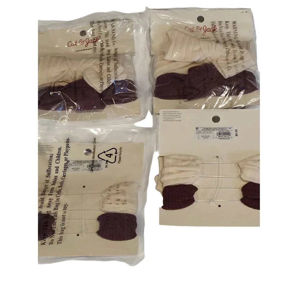 Cat & Jack Headwraps Kids 0+ Cream Burgundy 2-4 Pack Ribbed Bow Knit Lot, NWT